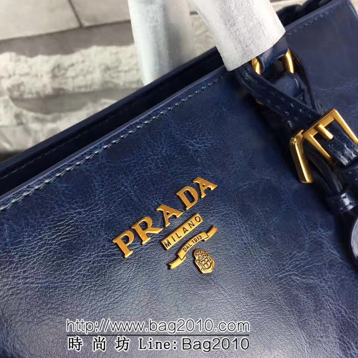 普拉達PRADA原單 2966 義大利最新版 原版雙色油臘皮手提肩背包 PHY1099